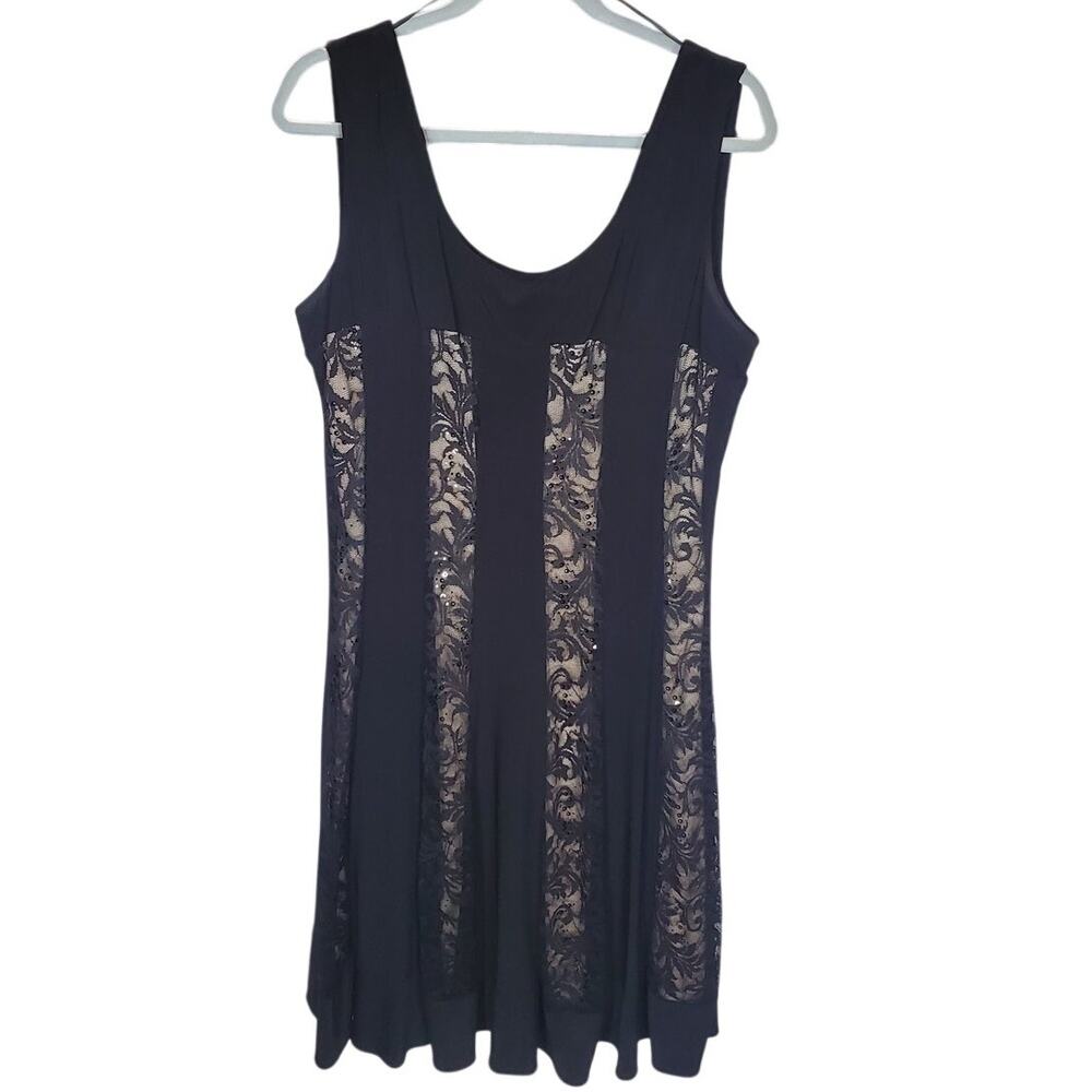 Kathy Roberts Black Nude Lace Sequin Dress Size 16